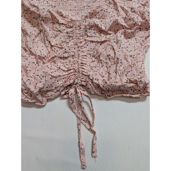 Sky And Sparrow Pink Floral Ruched Tie Top Milkmaid vibes Size Medium - Picture 2 of 4